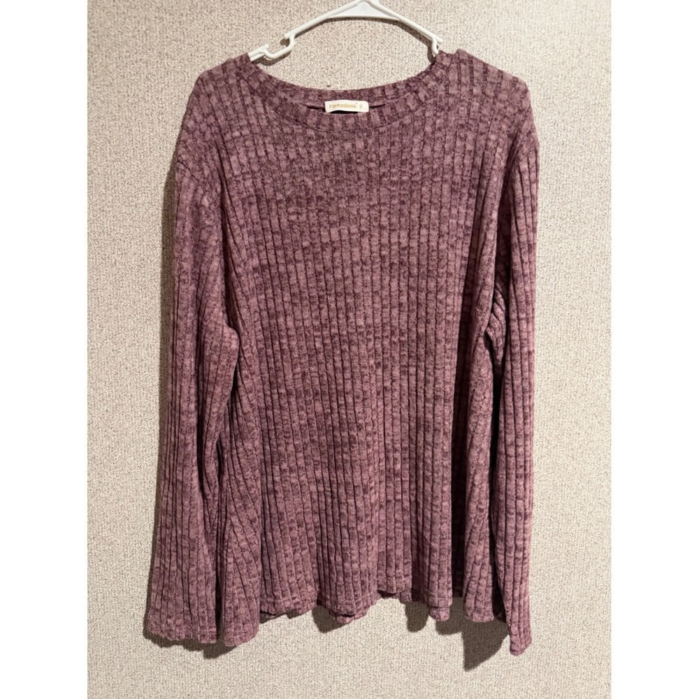 Fantaslook Womens 2XL Mauve Purple Ribbed Knit Long Sleeve Crew Neck Top